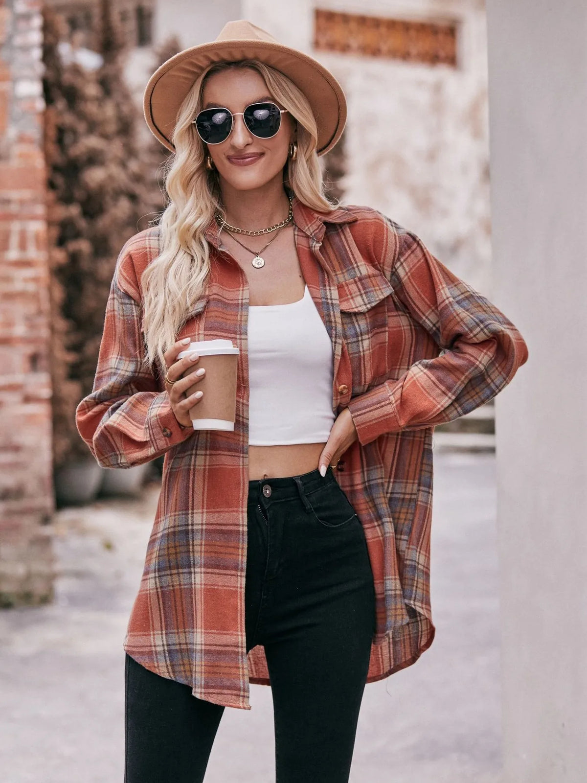 Plaid Long Sleeve Button Down Shirt, view 13