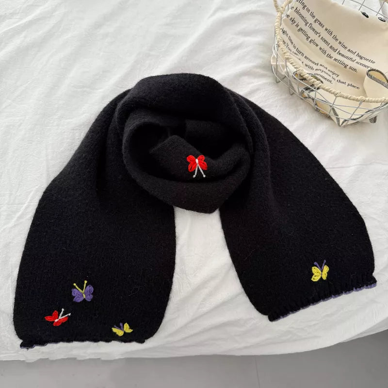 Detail of the soft knit finish on the butterfly scarf