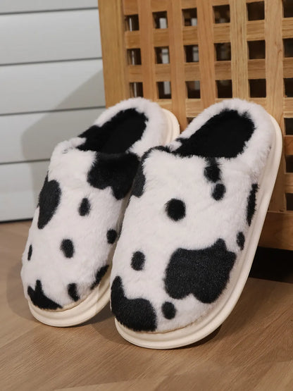 Animal Print Faux Fur Slippers - Fashorio