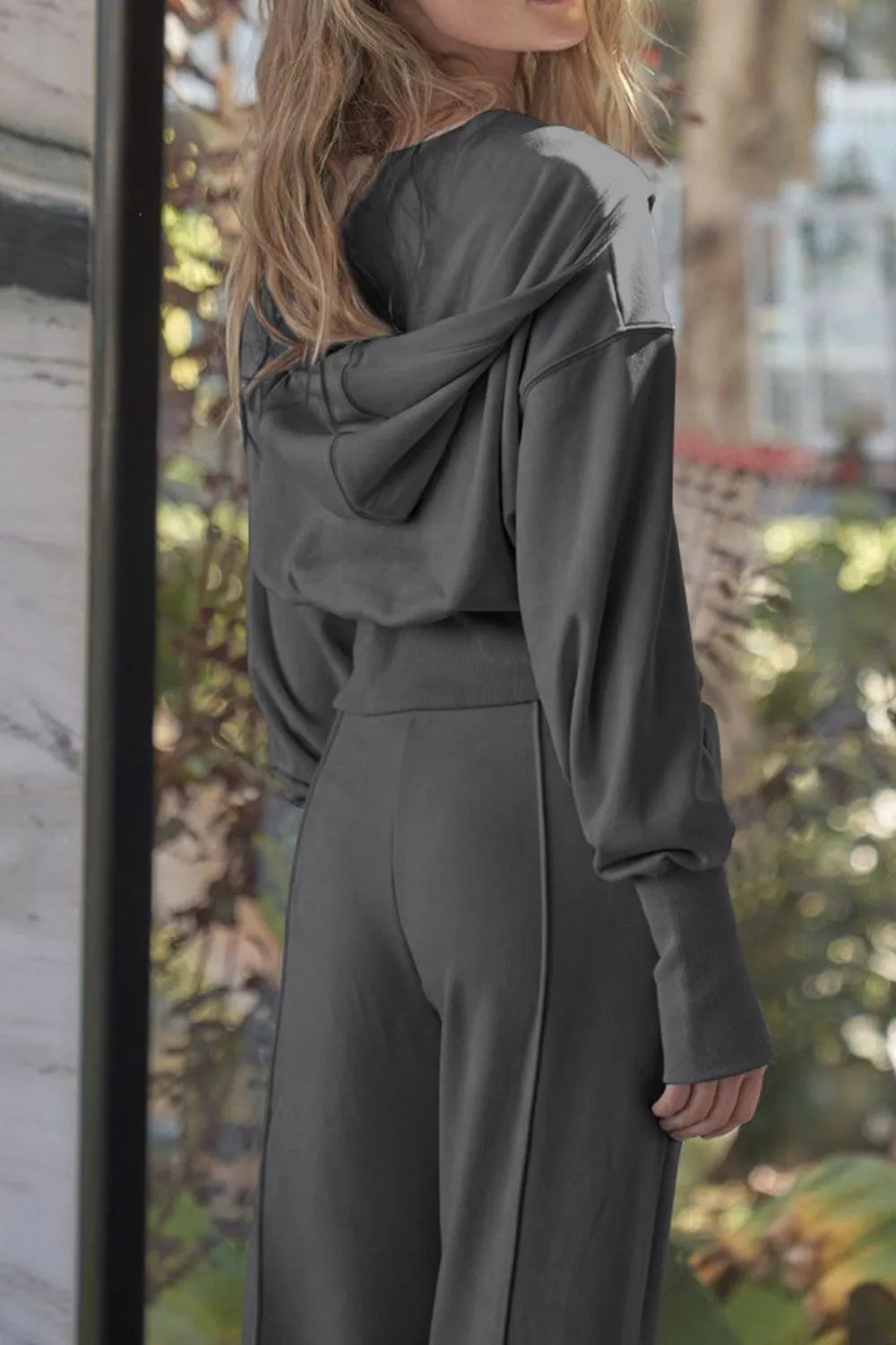 Zip Up Hoodie and Pants Active Set back view