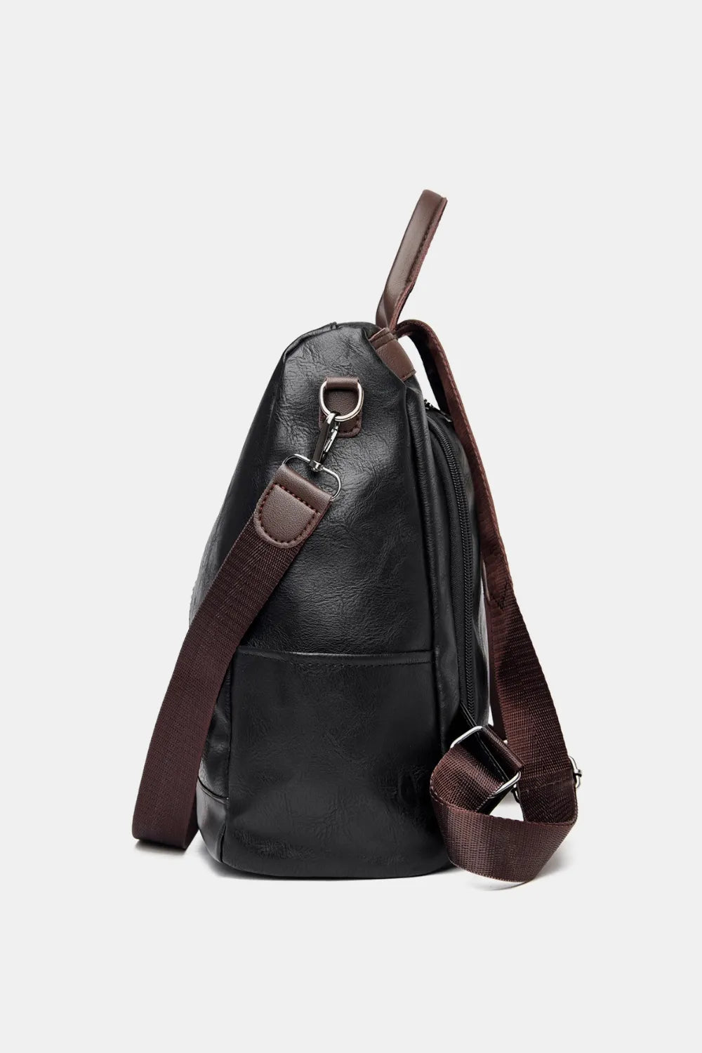 Faux leather backpack styled with a casual outfit