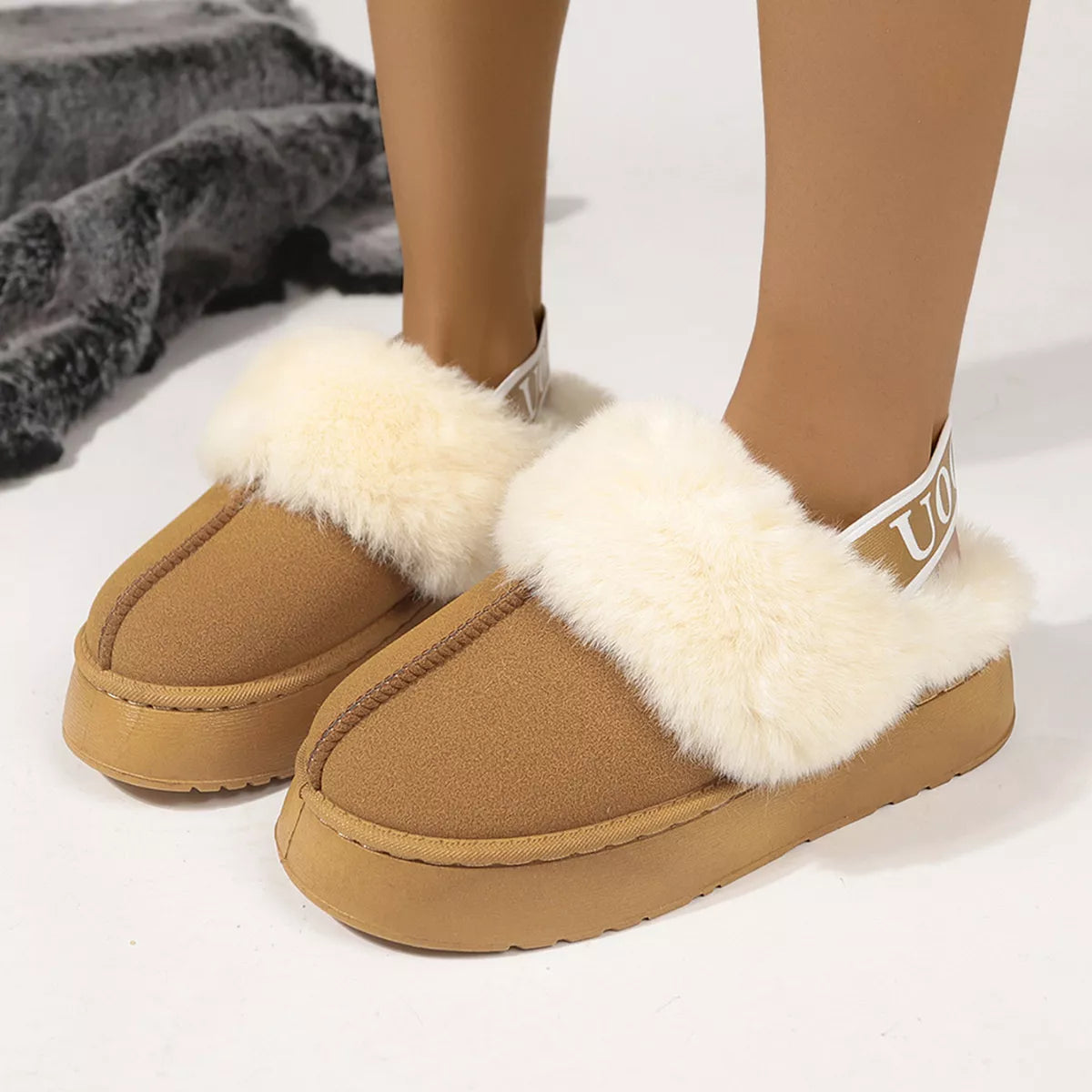 Round toe platform ankle boots in suede toe detail