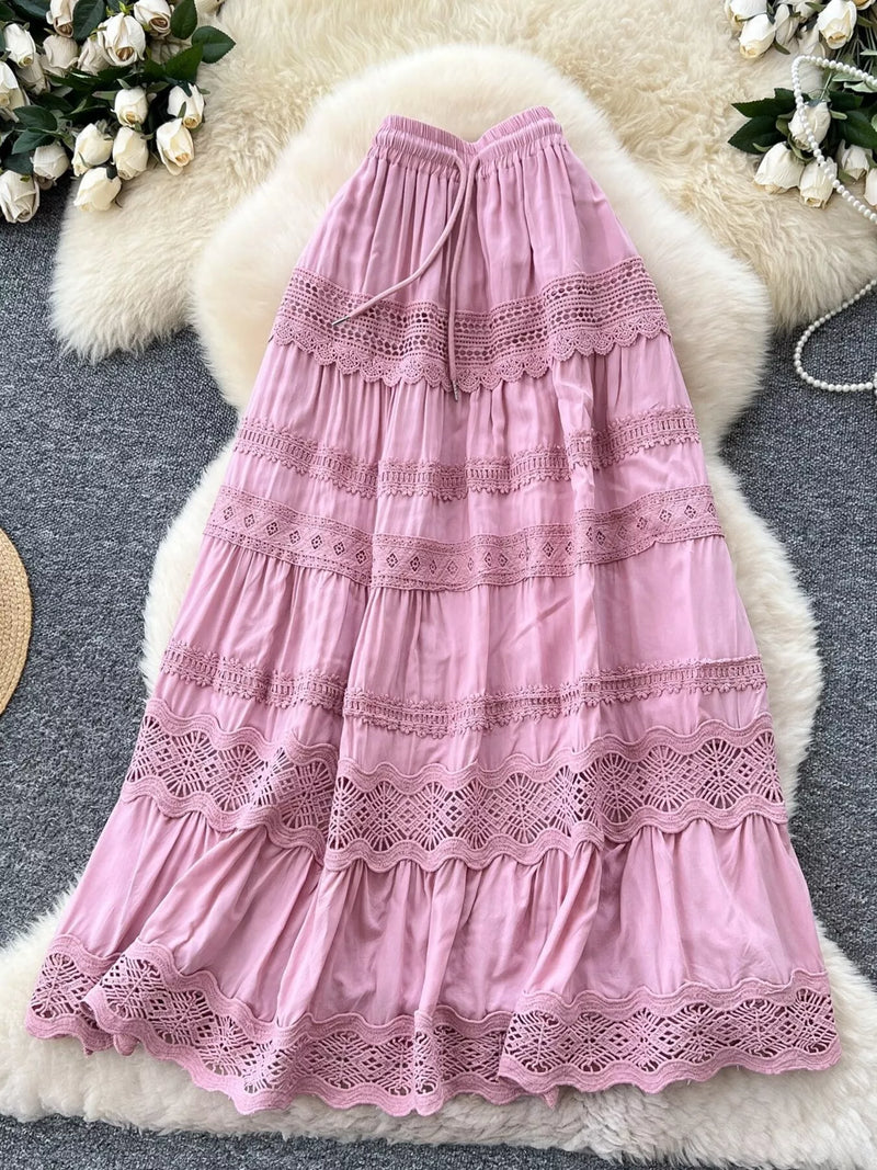 Drawstring lace tiered skirt front view