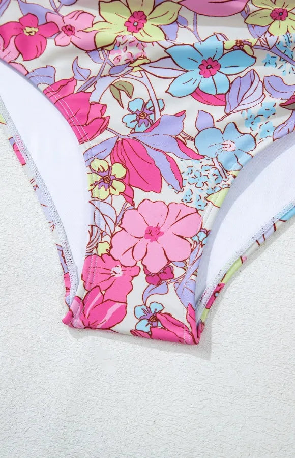 Floral Ruffle Trim Tummy Control One Piece Swimsuit - Fashorio