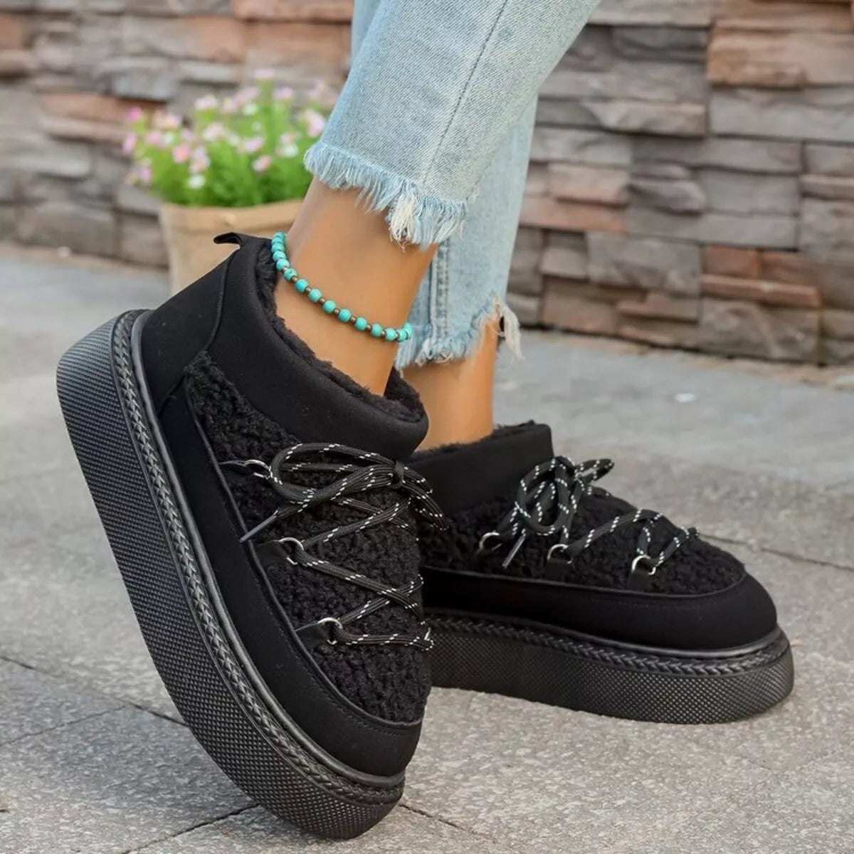 plush lined lace up platform winter boots back view