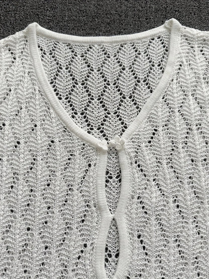 Openwork Long Sleeve Knit Dress - Fashorio