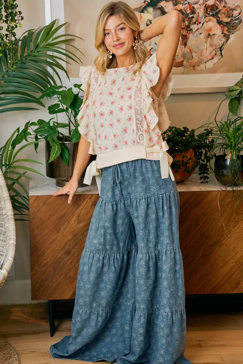 Floral Print Ruffle Sleeve Top, view 31
