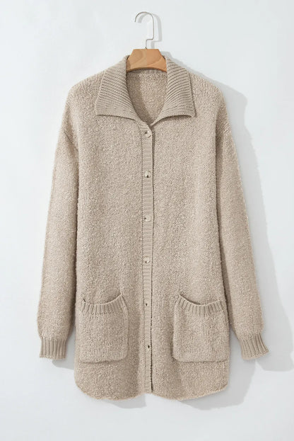 Pocketed Button Up Long Sleeve Cardigan - Fashorio