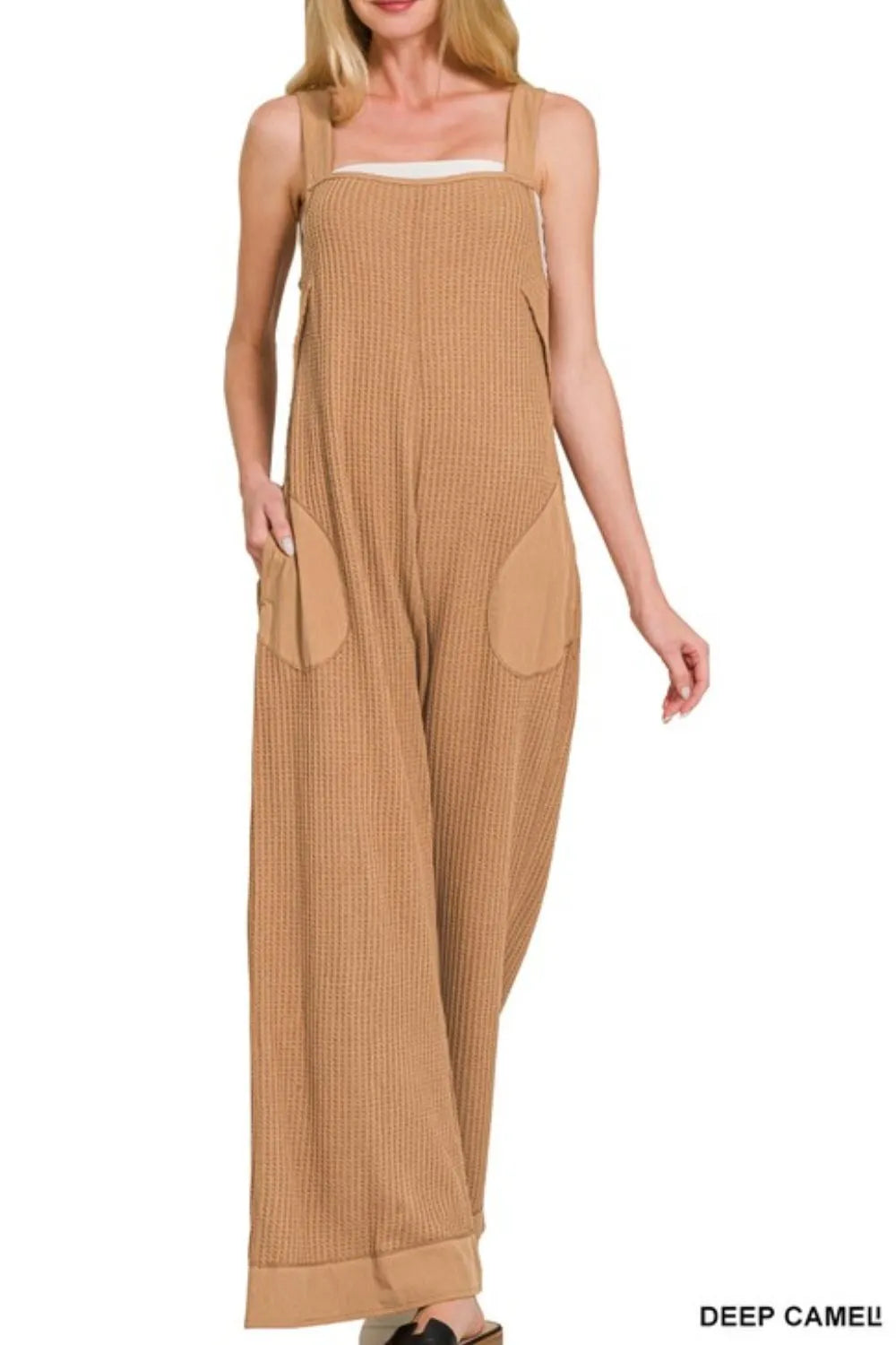 Knit Waffle Wide Leg Overalls back view