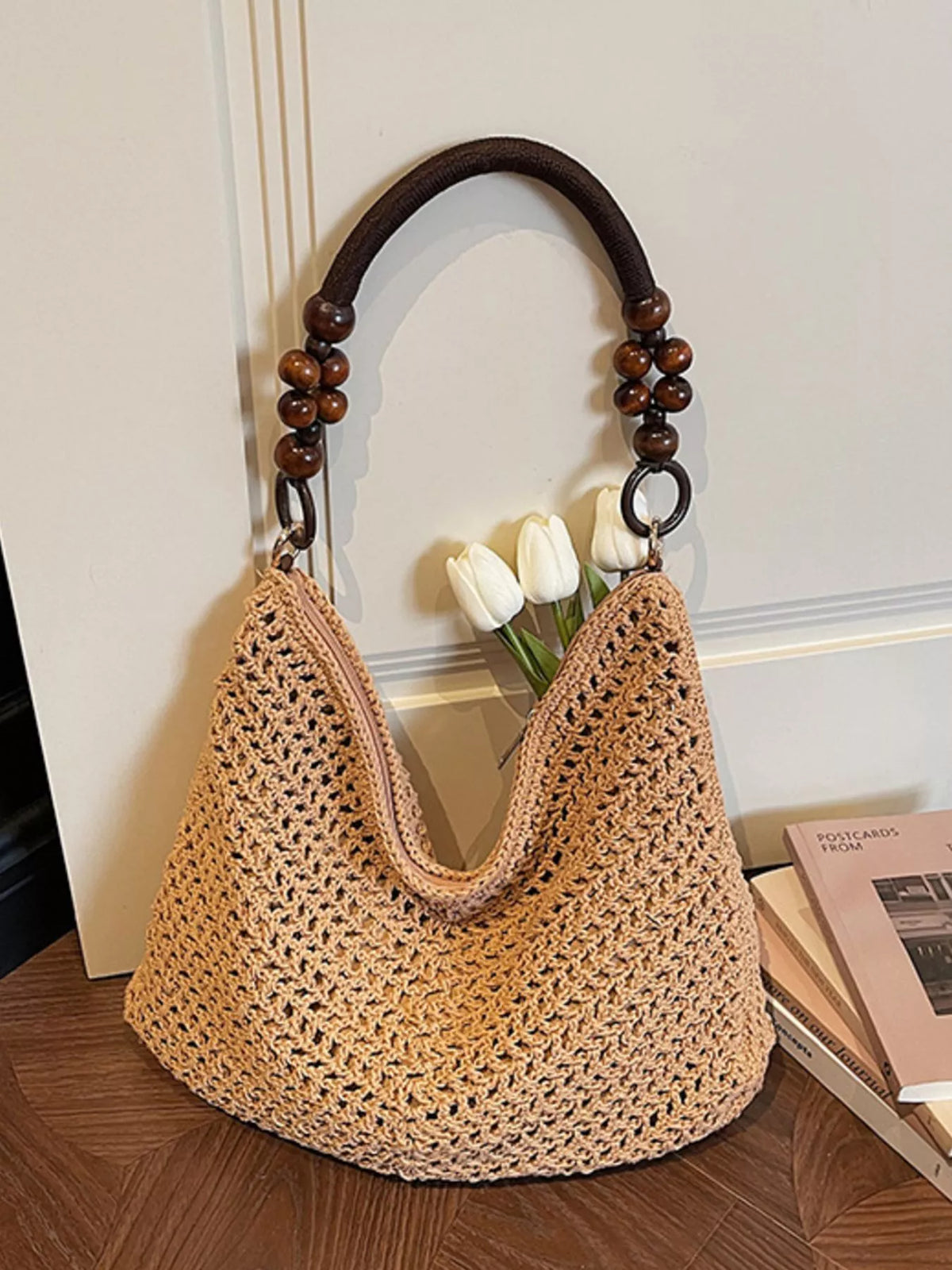 Back view of knitted shoulder bag
