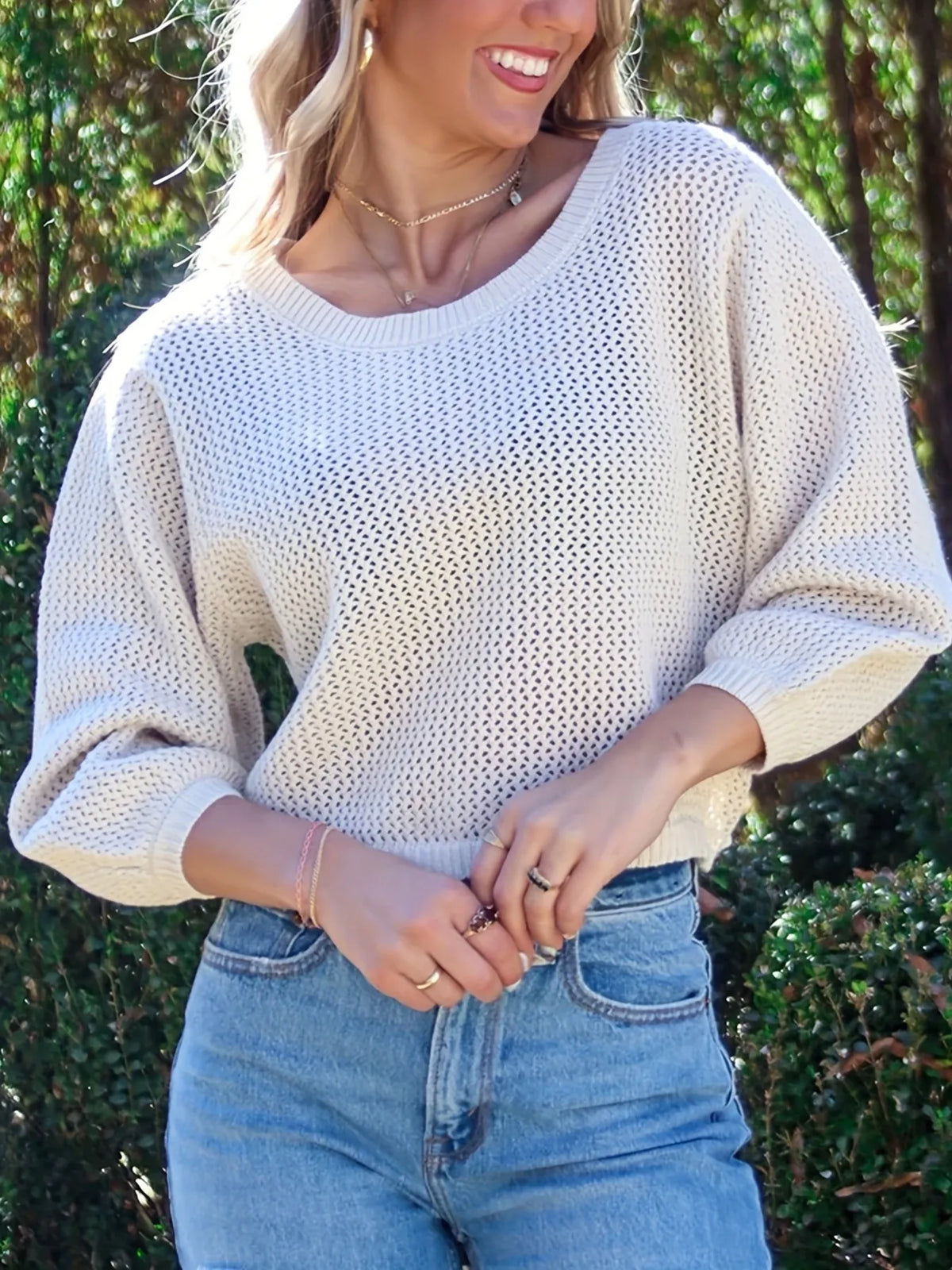 relaxed fit round neck sweater apricot front view
