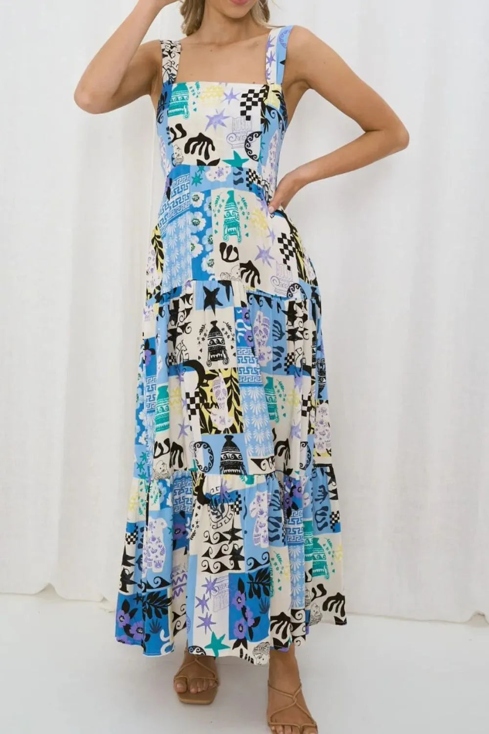 Printed Square Neck Wide Strap Maxi Dress view 8