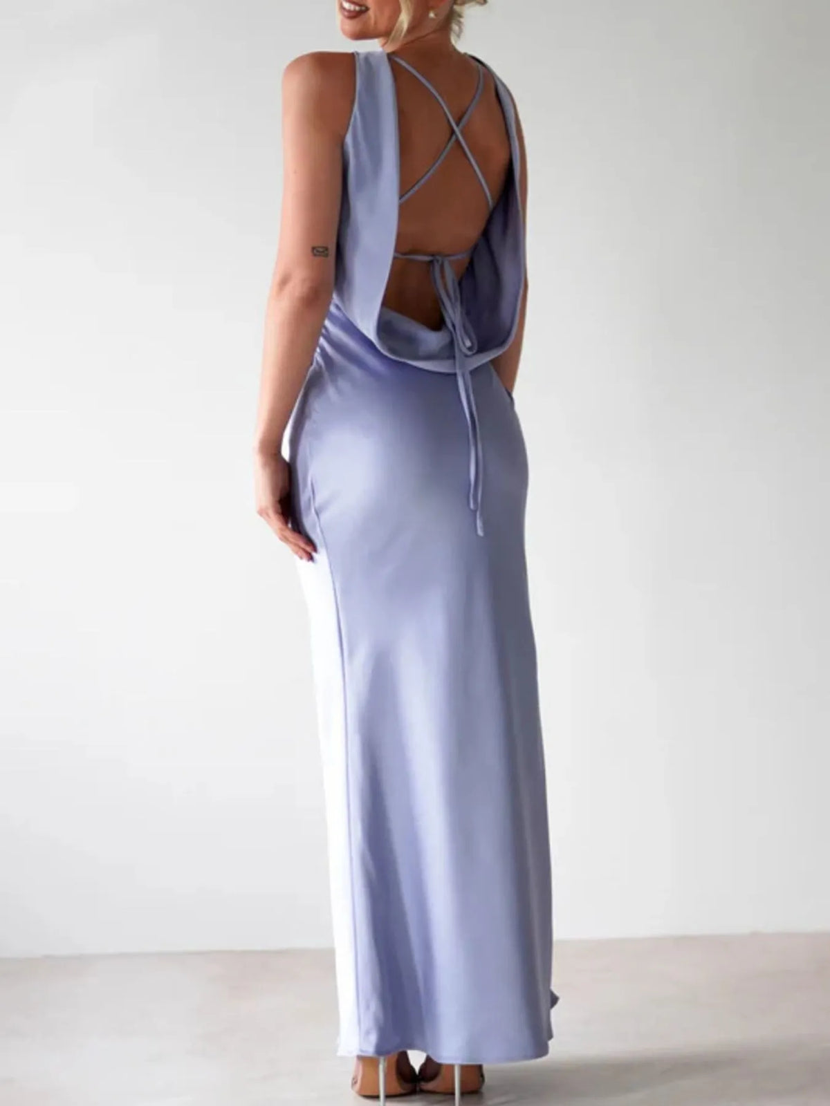Satin Sleeveless Maxi Dress, back view