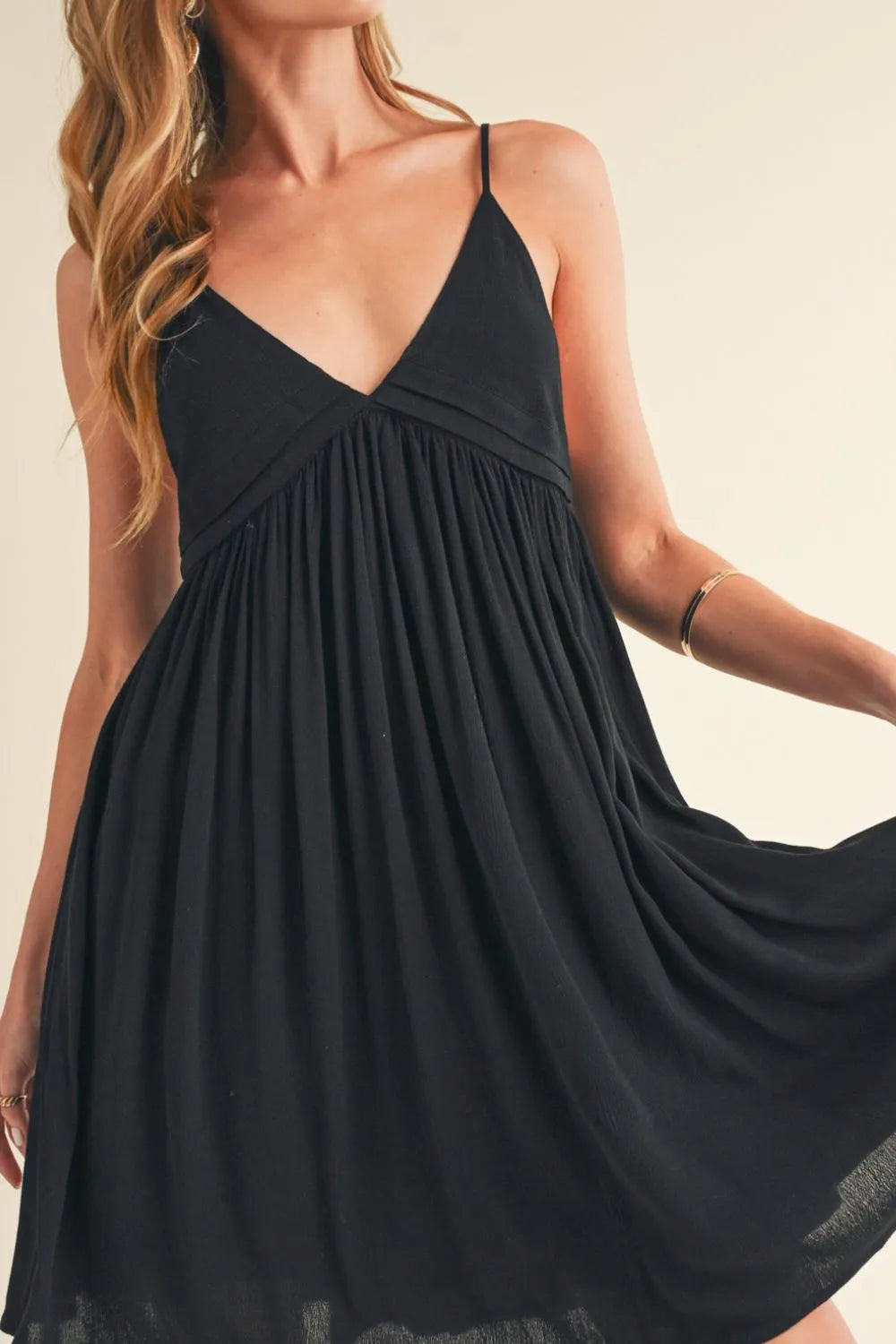 Plunge neck mini cami dress back view