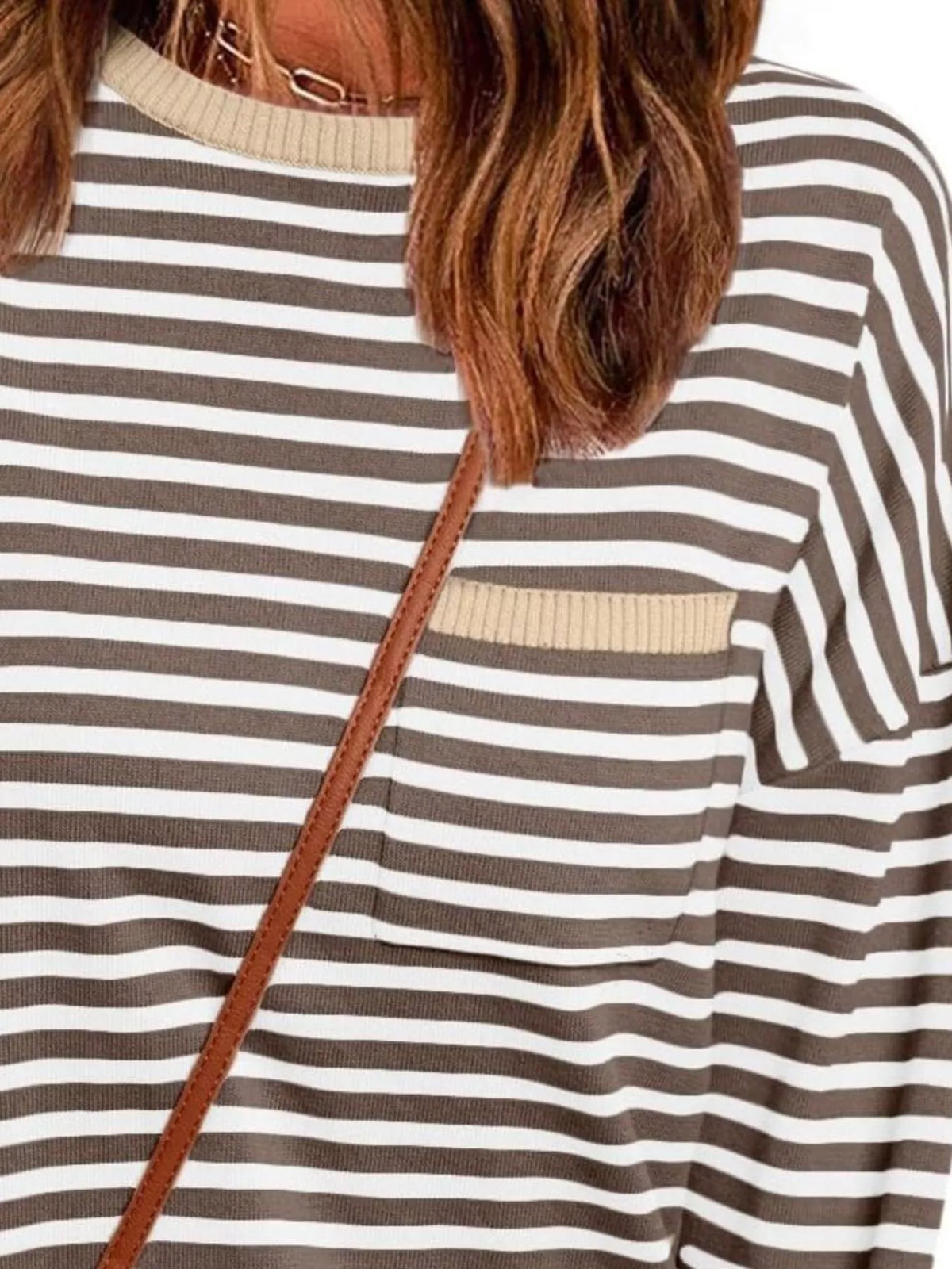 Striped round neck knit top hem detail