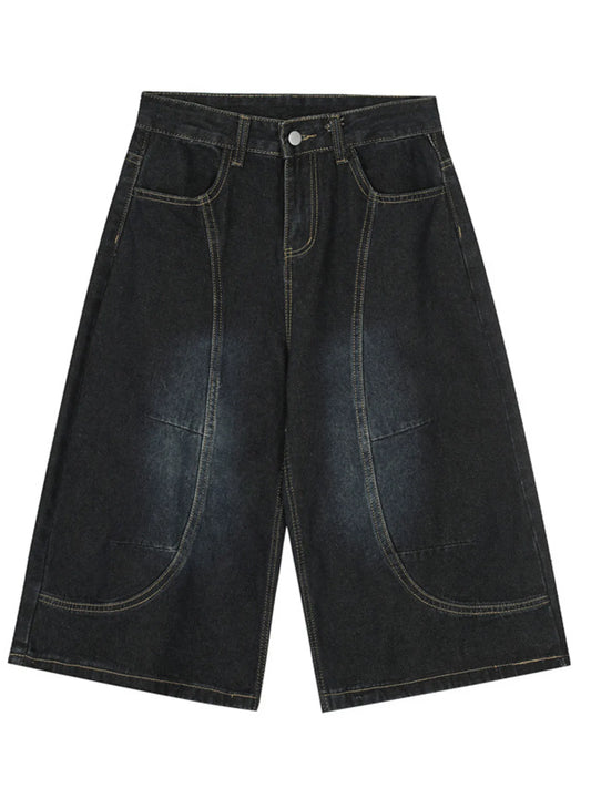 Men's Wide Leg Denim Shorts Black - Fashorio