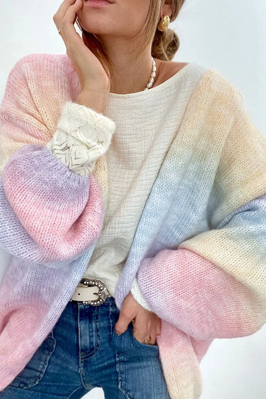 Gradient Open Front Drop Shoulder Cardigan Stripe - Fashorio