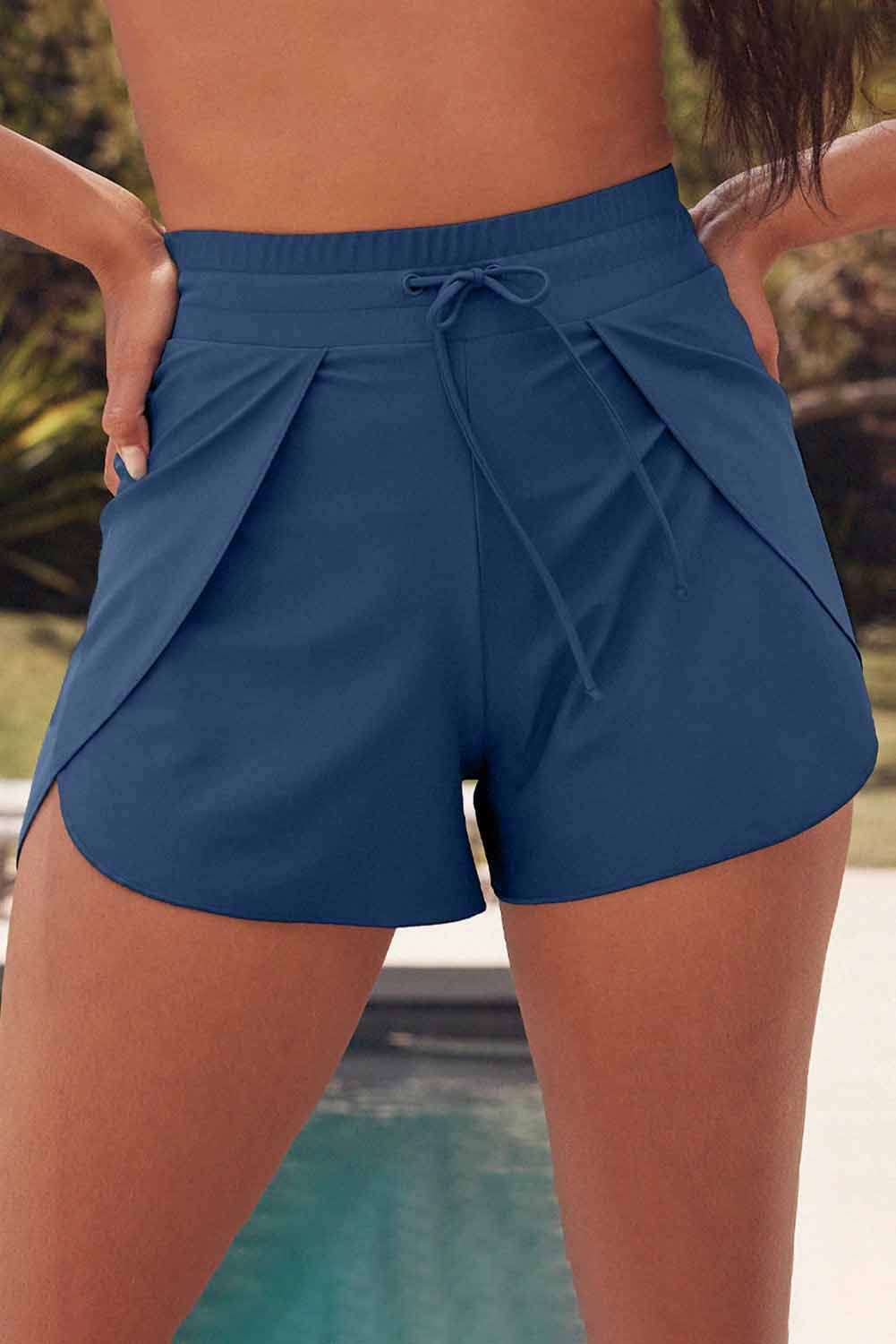 Black 2 in 1 swim shorts leg opening detail