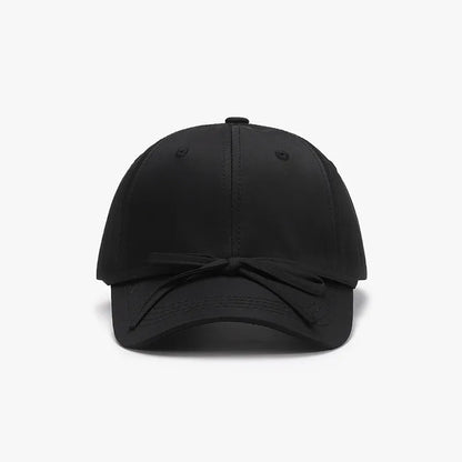 Tied Bow Cotton Baseball Cap Black One Size - Fashorio