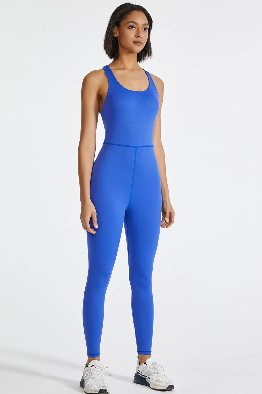 Crisscross back wide strap active jumpsuit styled view