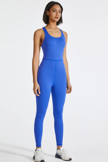 Crisscross Back Wide Strap Active Jumpsuit - Fashorio