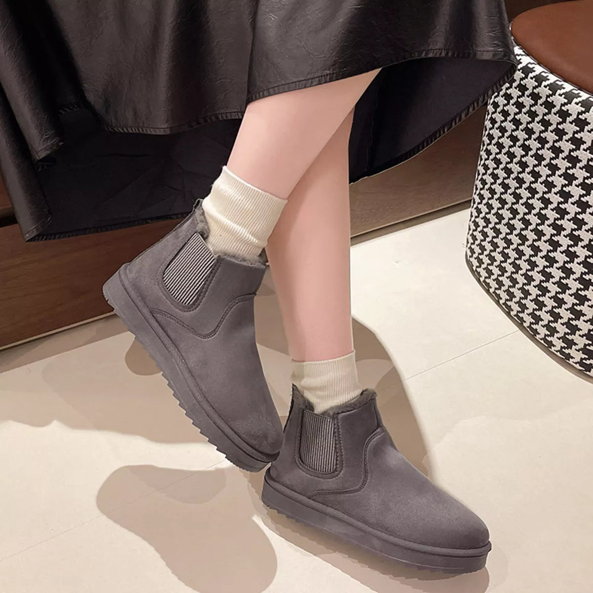 Round toe platform boots angled studio view