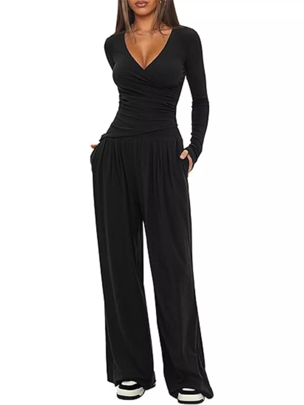 Casual Long Sleeve Top and Wide Leg Pants Set, view 16