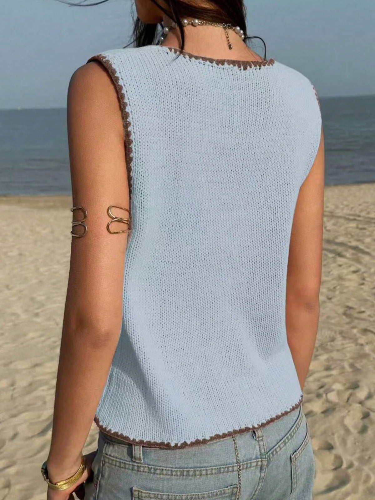 Cropped Button Down Sweater Vest, view 13