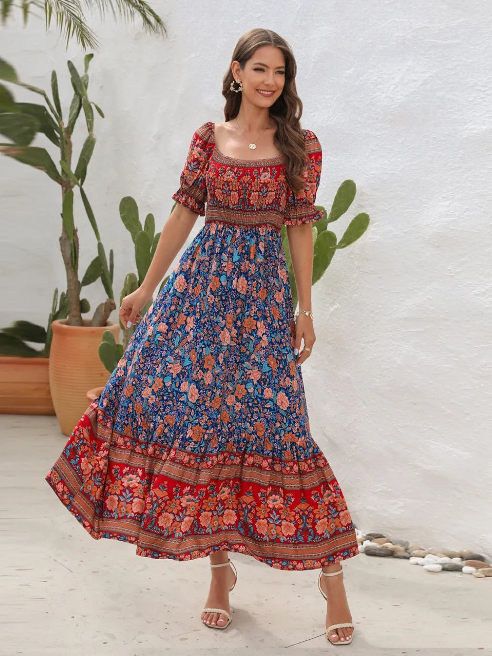 Floral midi dress hemline detail