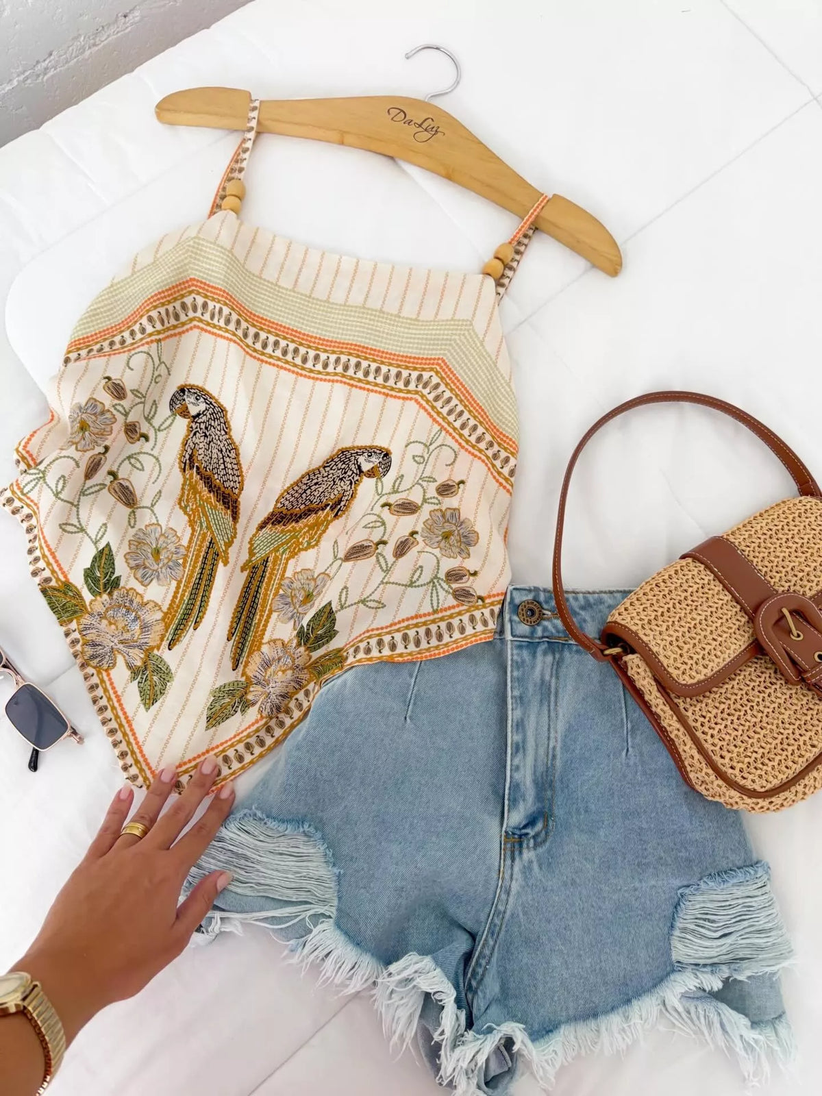 Apricot parrot print cami top back view