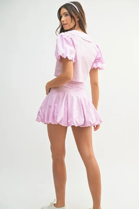 MABLE Puff Sleeve Button Down Top and Bubble Skirt Set - Fashorio