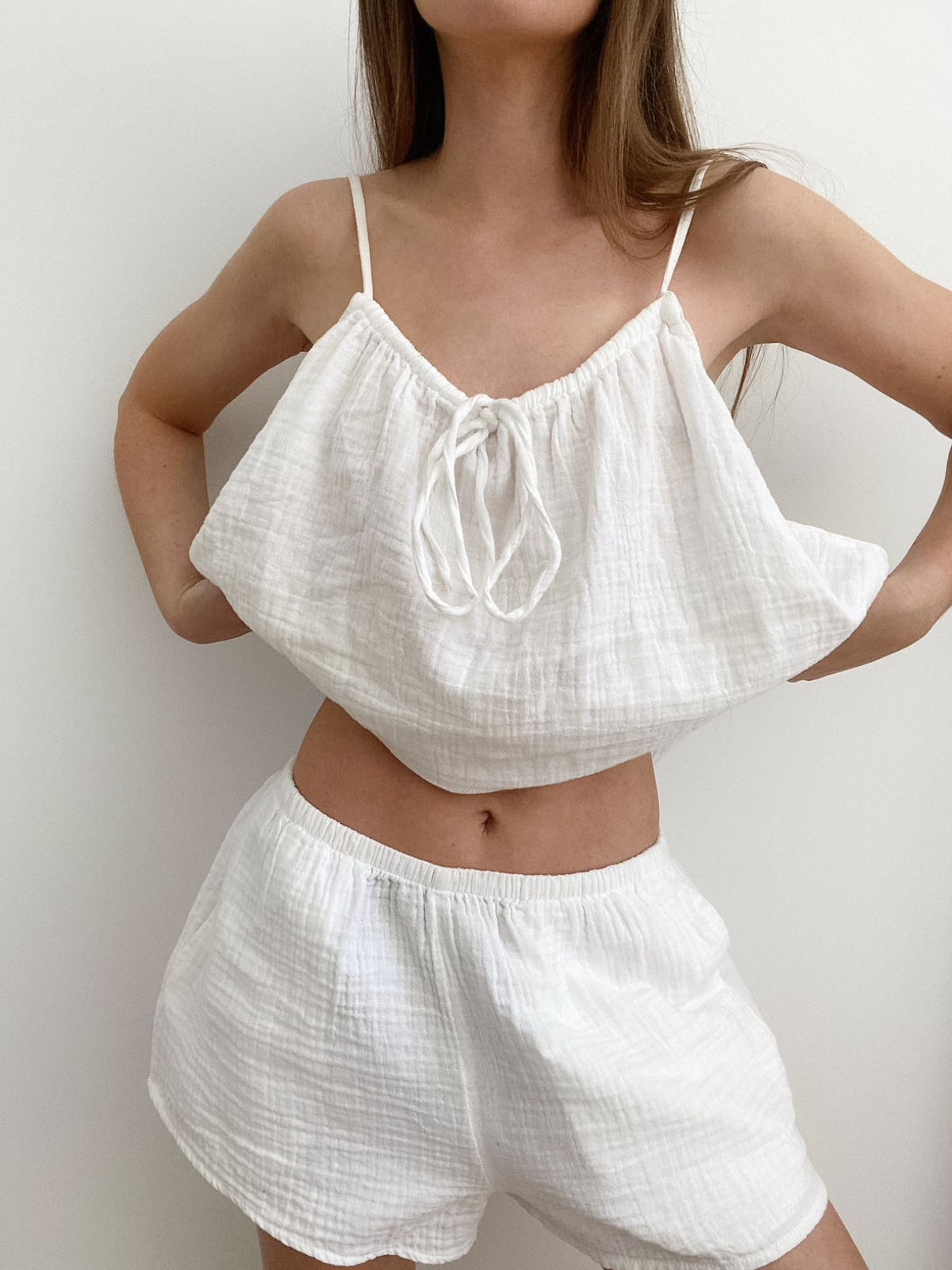 Tie front cami and matching shorts side view