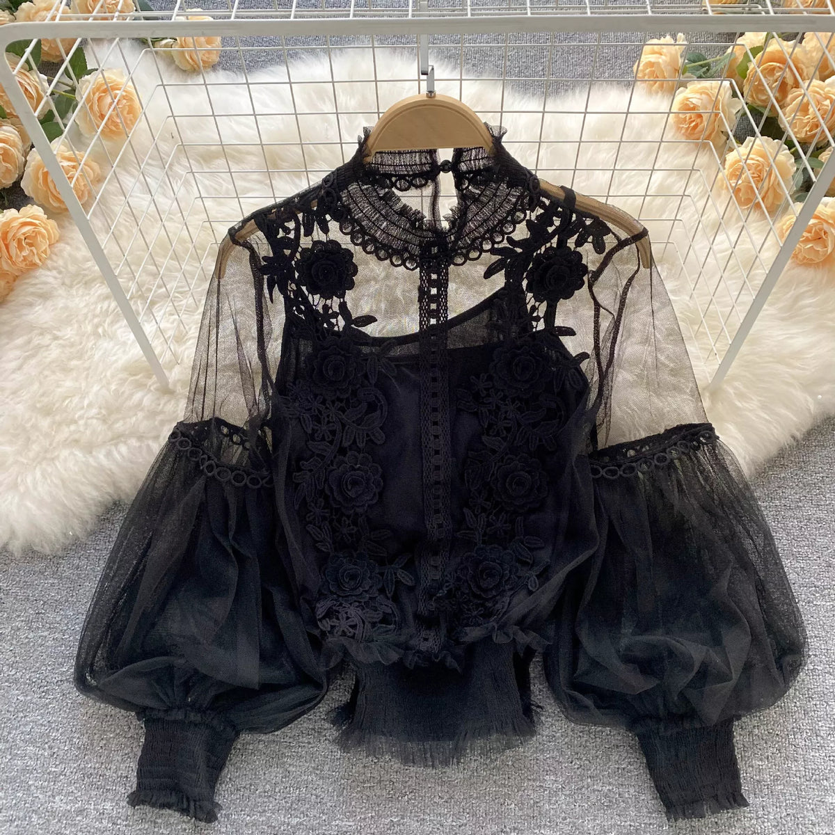 Floral Lace Blouse and Cami Two Piece Set, view 5