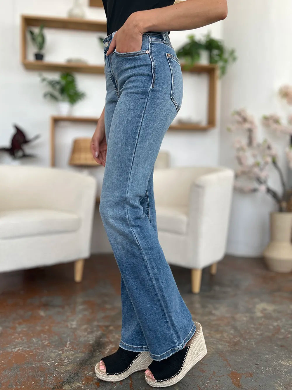 Judy Blue Mid Rise Straight Jeans styled look