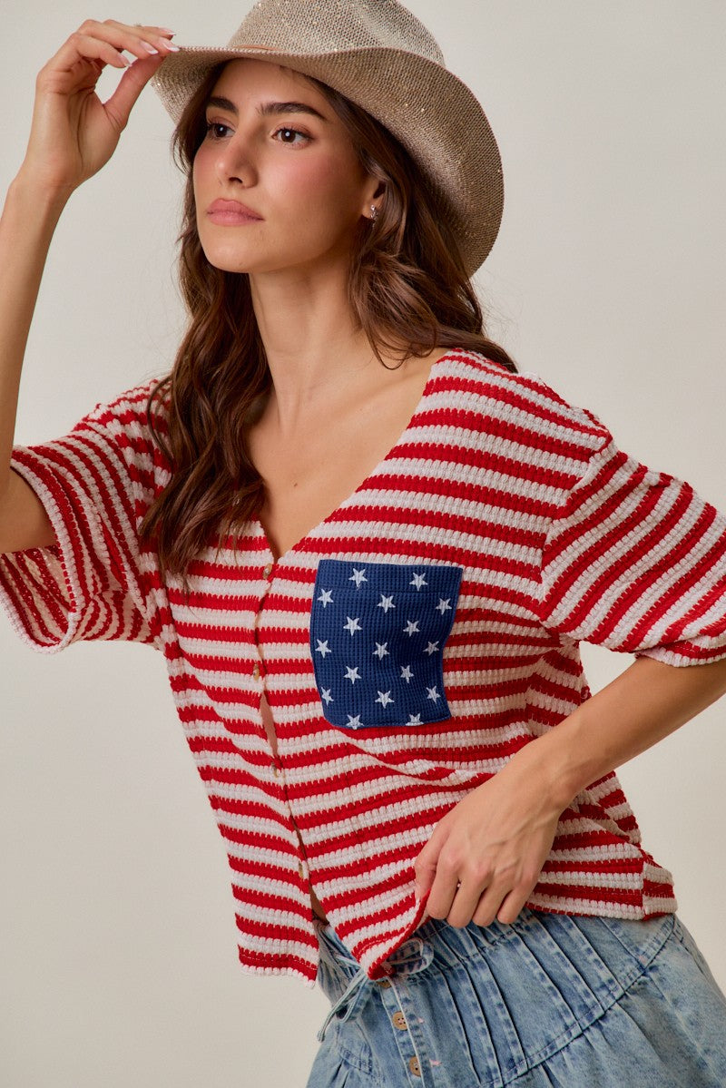 Waffle knit cardigan stripe detail