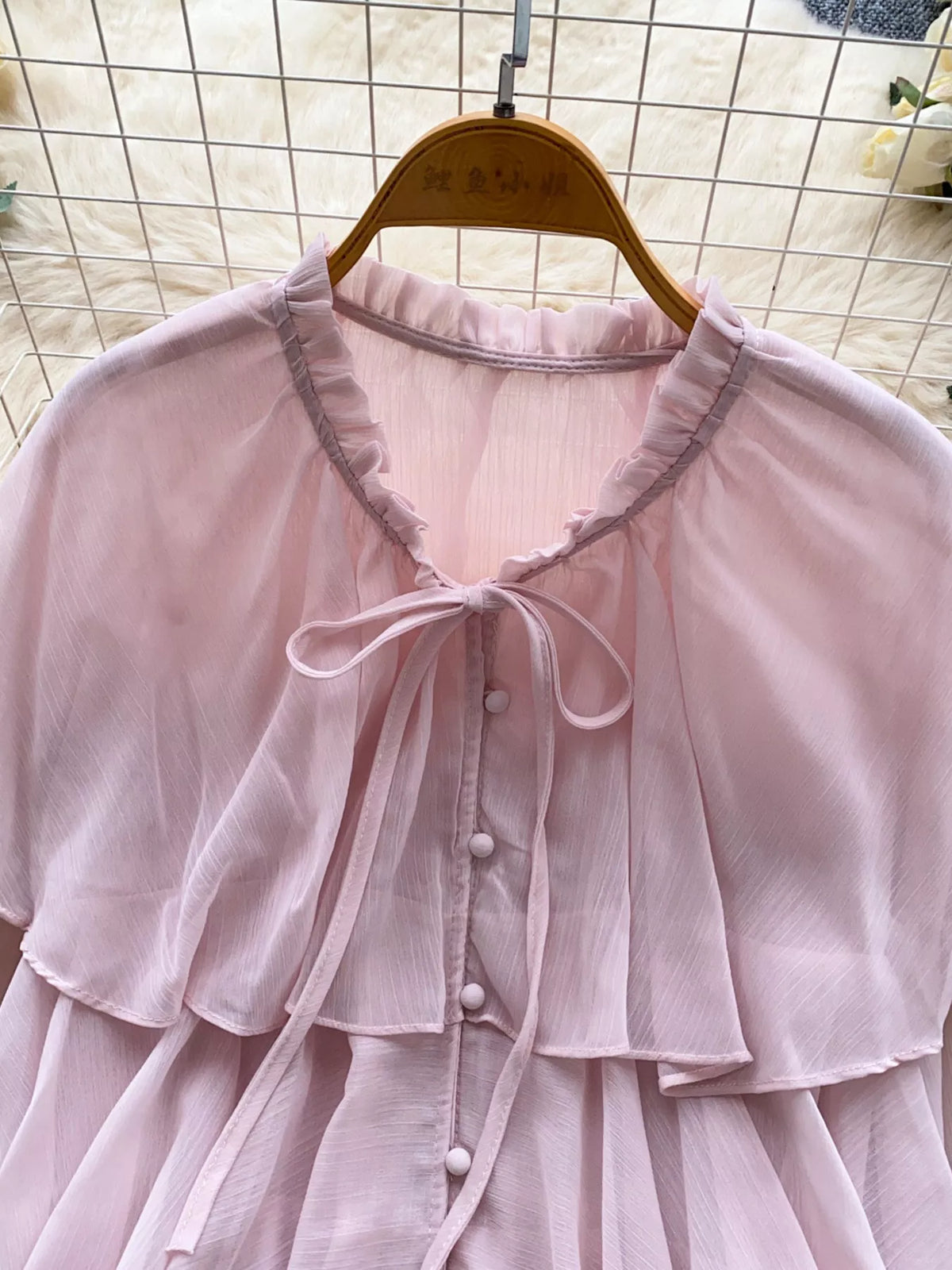 ruffle tiered chiffon blouse back detail