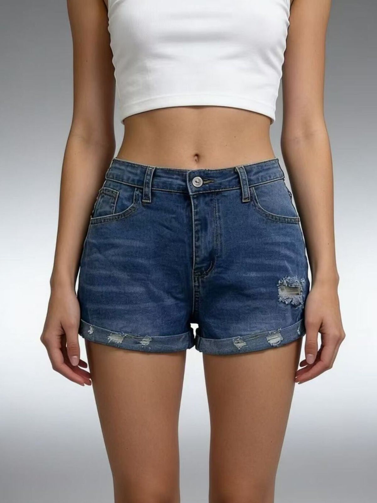 Distressed denim shorts alternate color front view