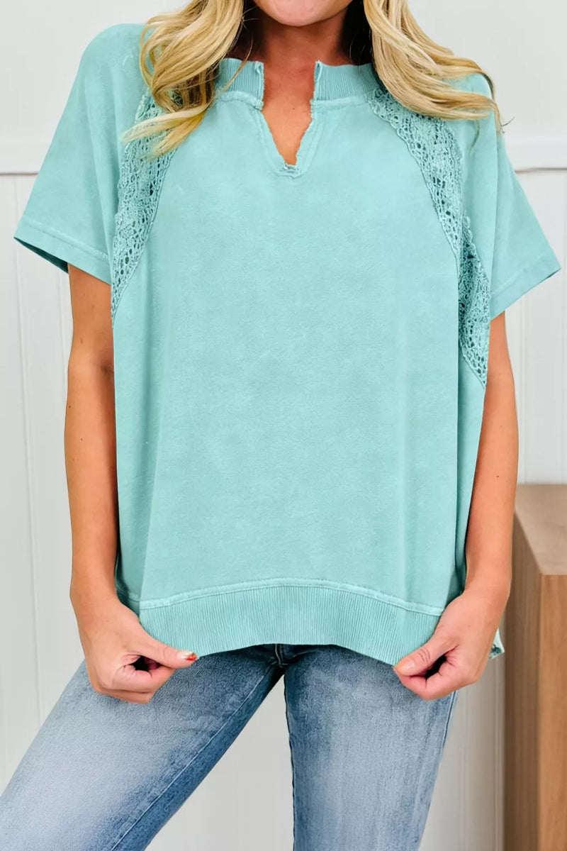 Notched Neck Lace Mineral Wash Tee front view