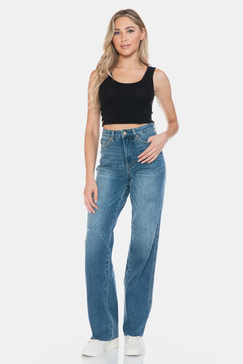 Judy Blue Tummy Control Raw Hem Straight Jeans view 9