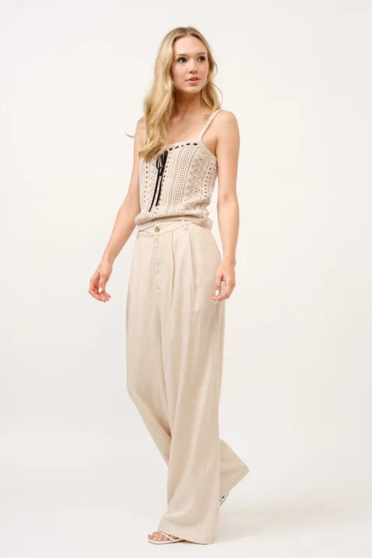 And The Why High-Rise Wide Leg Linen Blended Pants - Fashorio