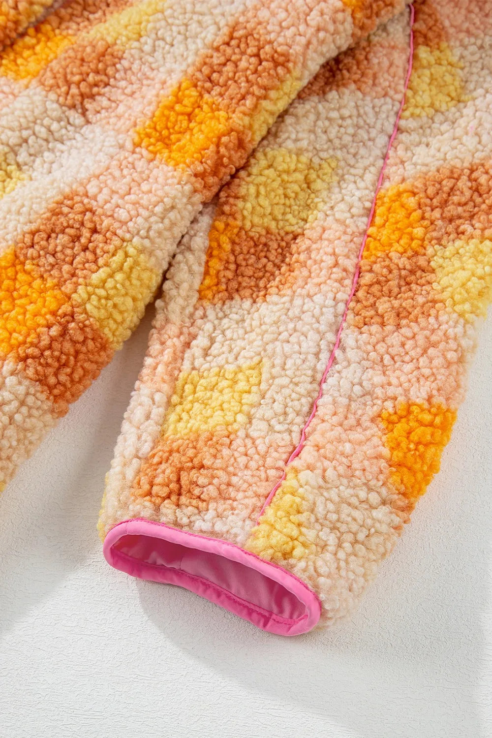 Checkered Sherpa Hooded Jacket in Tangerine view 11