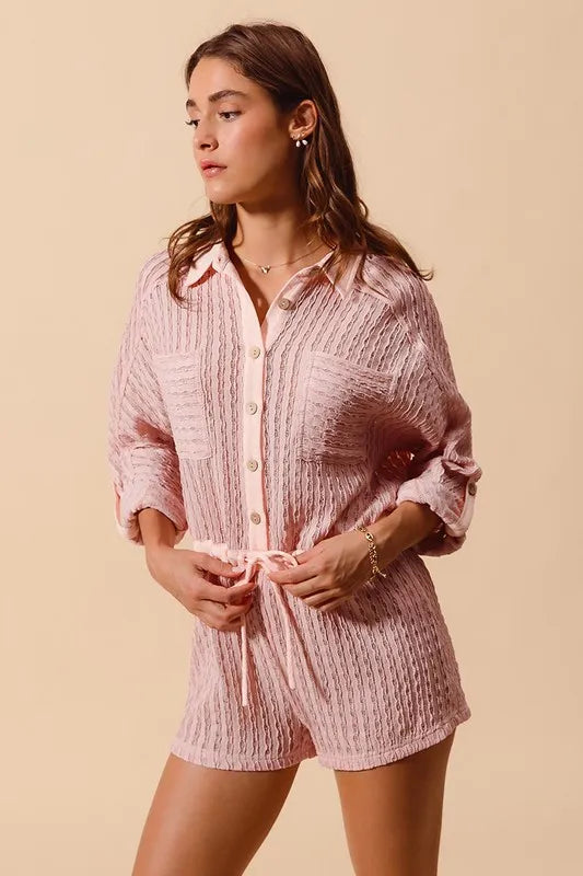 Textured Knit Button Front Romper side view