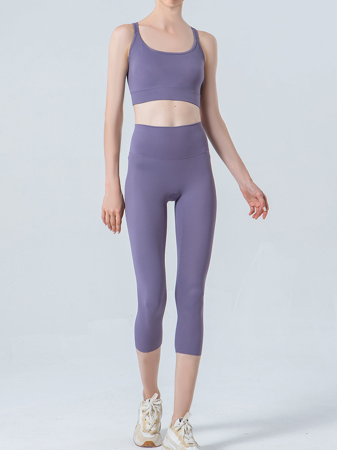 Wide waistband cropped sports leggings shoulder detail