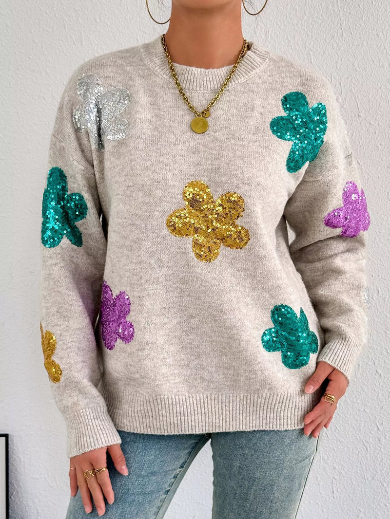 Dust Storm sequined floral sweater front view