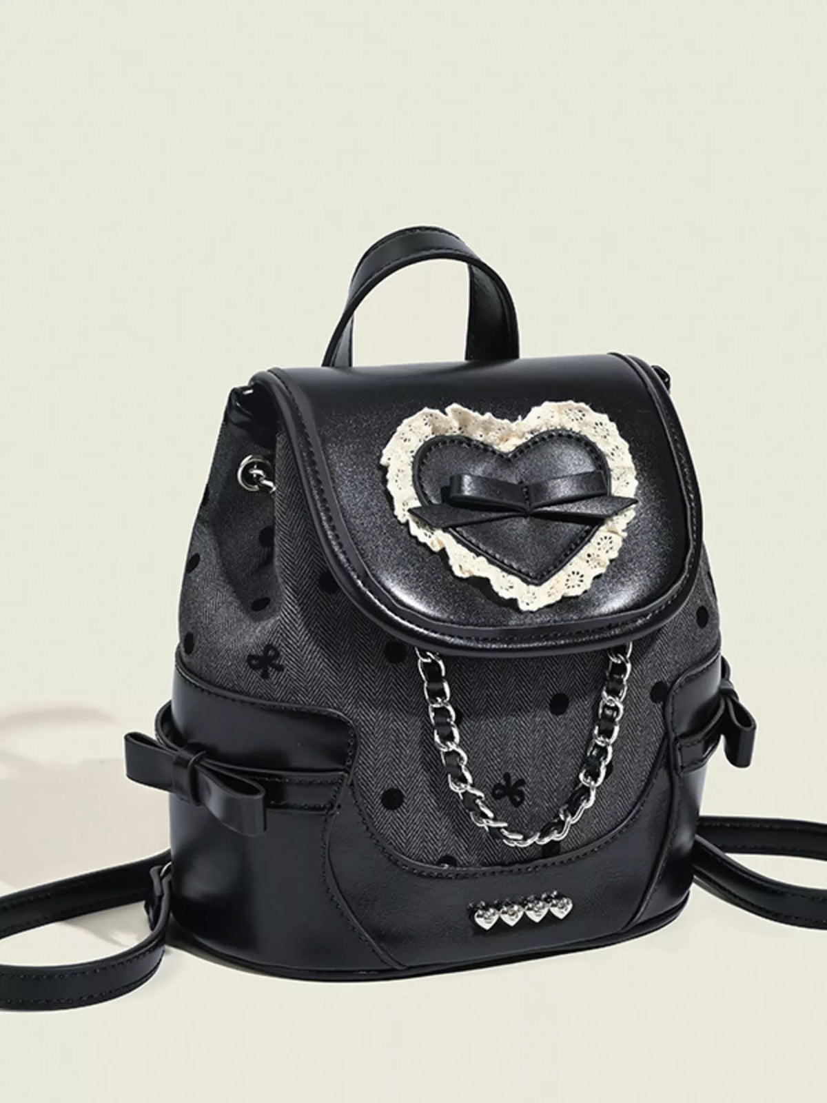 Heart decor mini backpack side profile