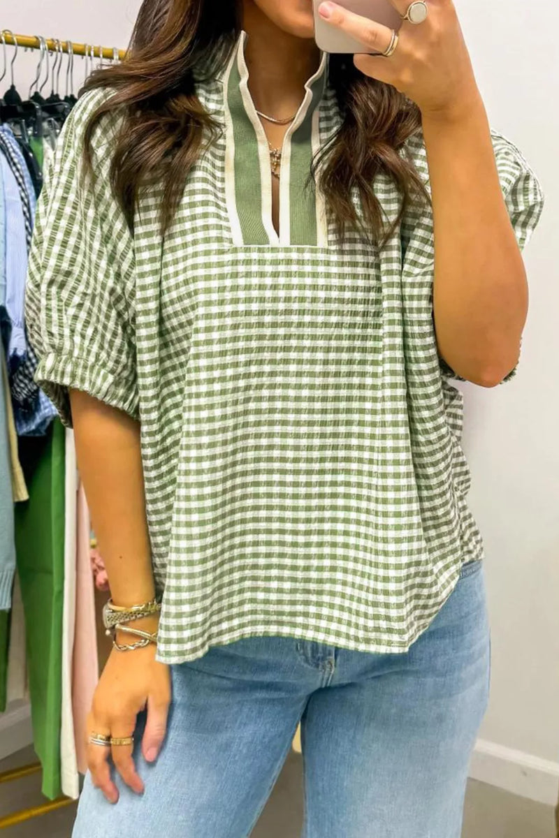 gingham half sleeve blouse front view