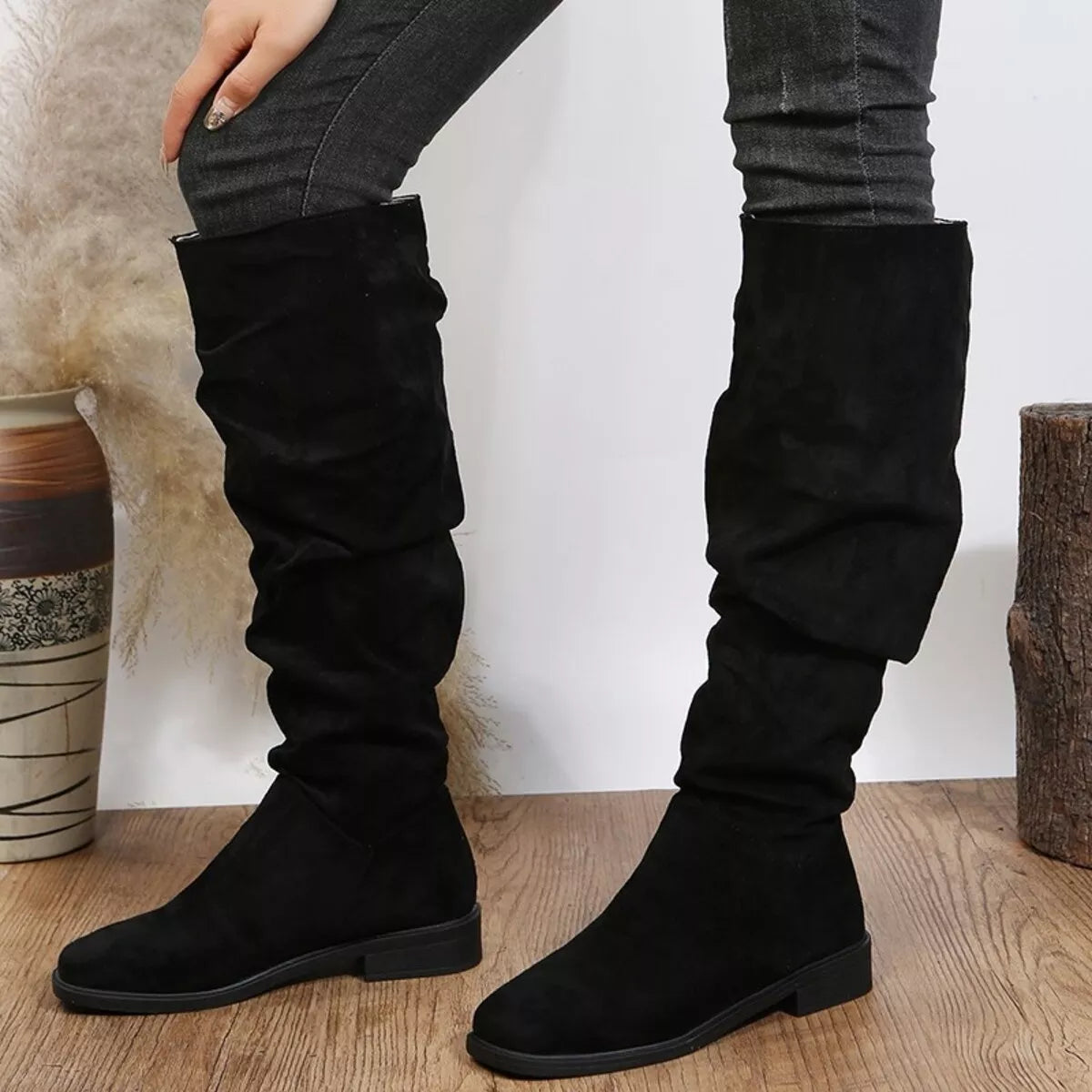 slouchy knee high boots side profile