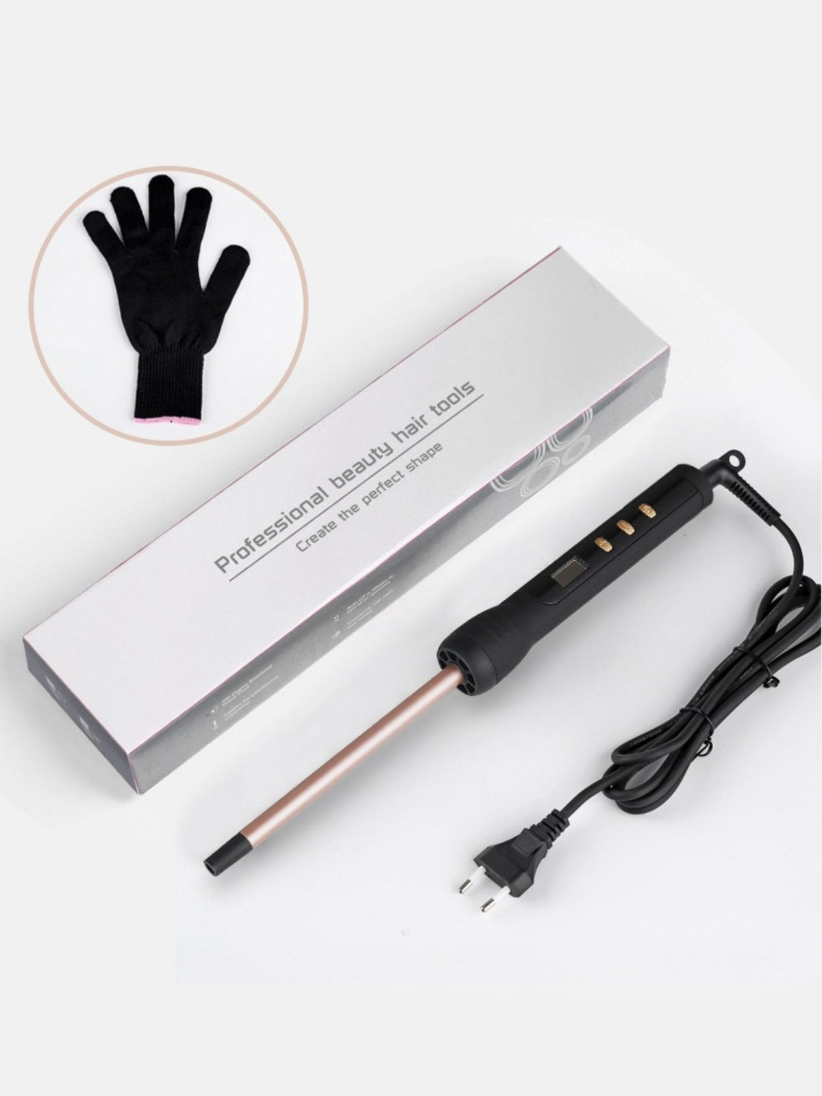 Adjustable temperature hair curling iron in black