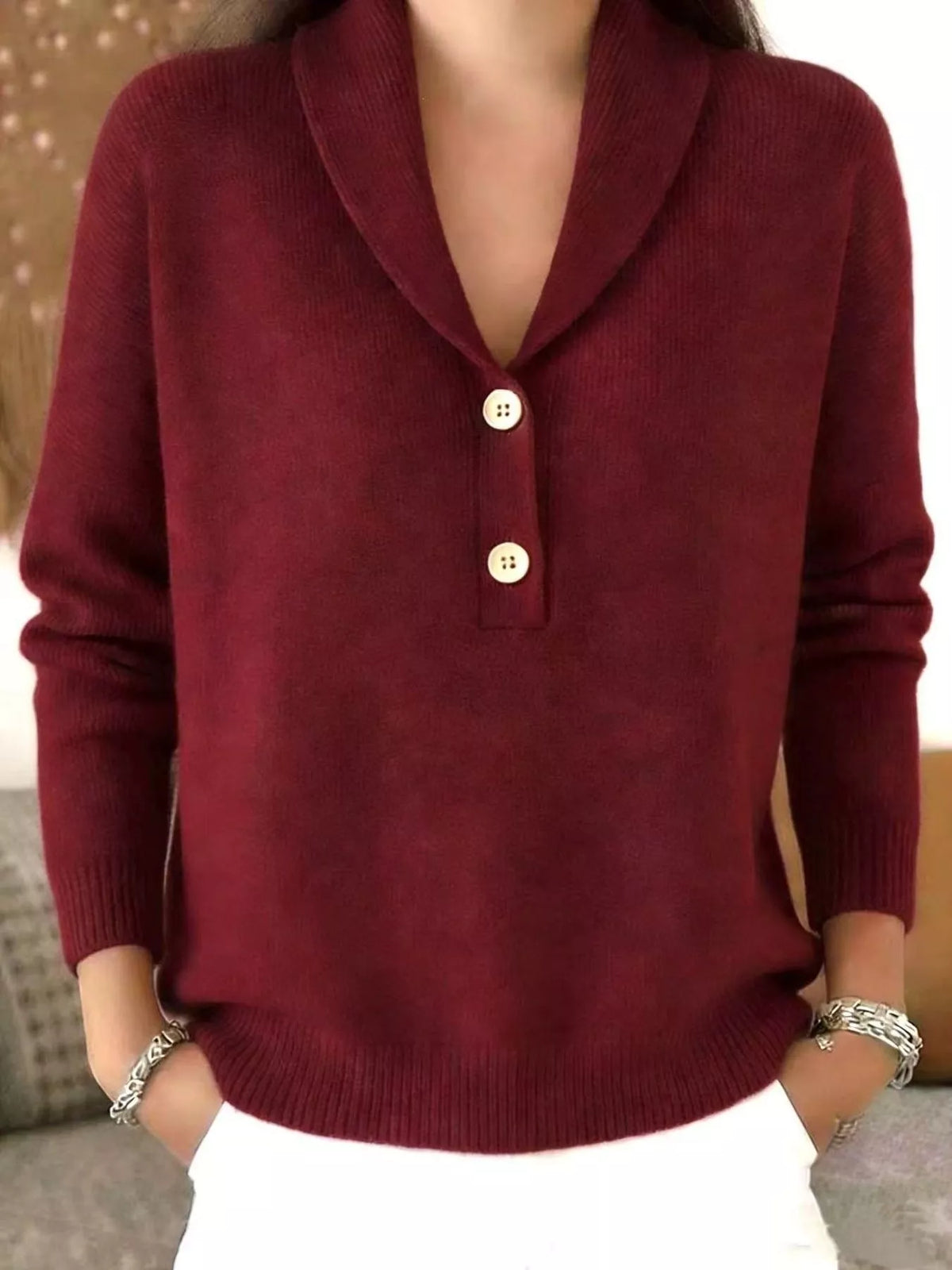 Button Detail Knit Sweater Plus Size side view