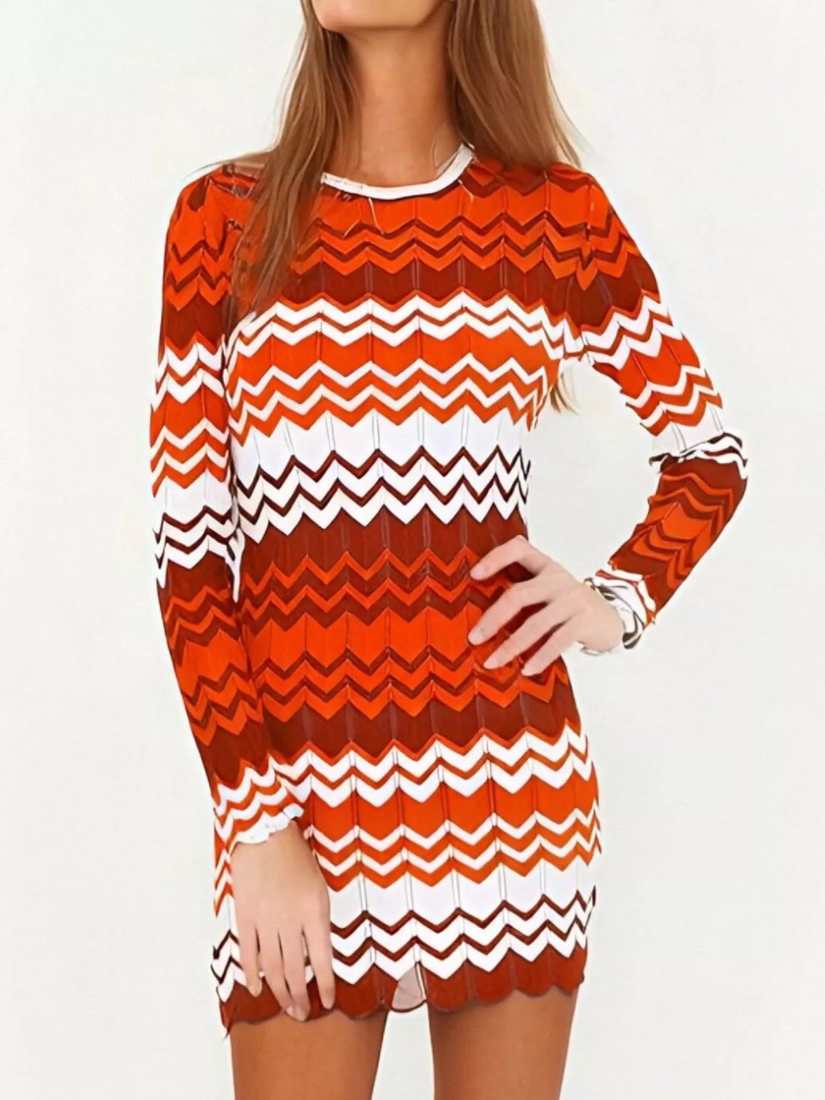 openwork wave pattern knit sweater dress hem detail
